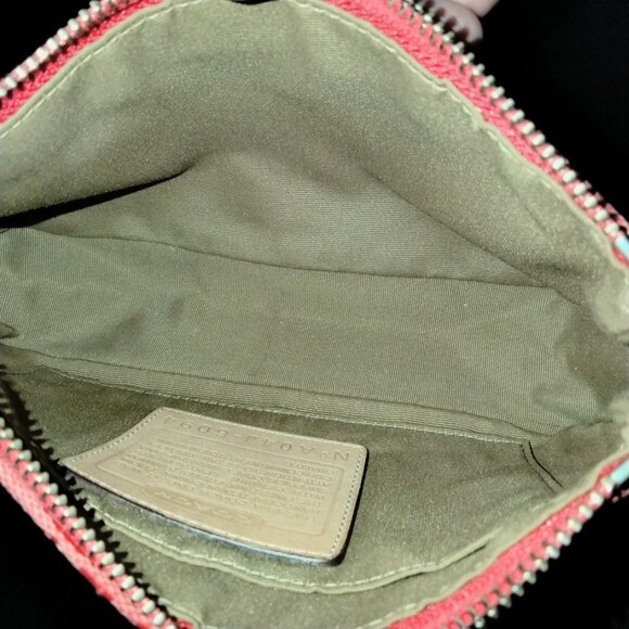 Coach Mini Pouch, Signature Logo Canvas Fabric, Red Shoulder/Wristlet, NWOT - Picture 8 of 9